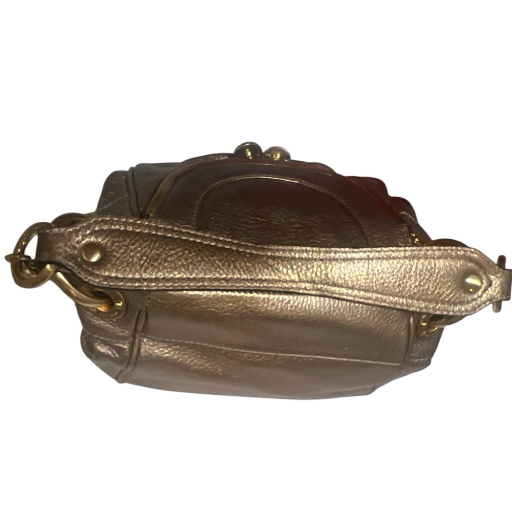 Vintage B Makowsky Bronze Metallic Leather Kiss-Lock Satchel Pristine Condition - Picture 5 of 13